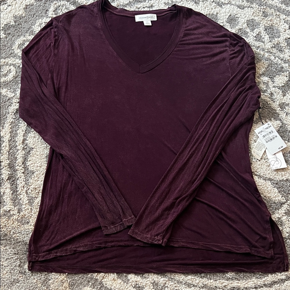Treasure & Bond long sleeved t-shirt, washed burgundy, size XL NWT! - Picture 1 of 6